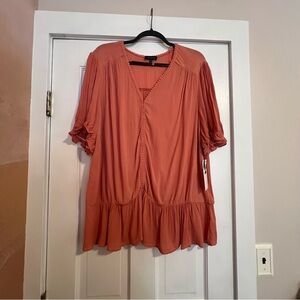 1. STATE CORAL RUFFLE BLOUSE SIZE 3X